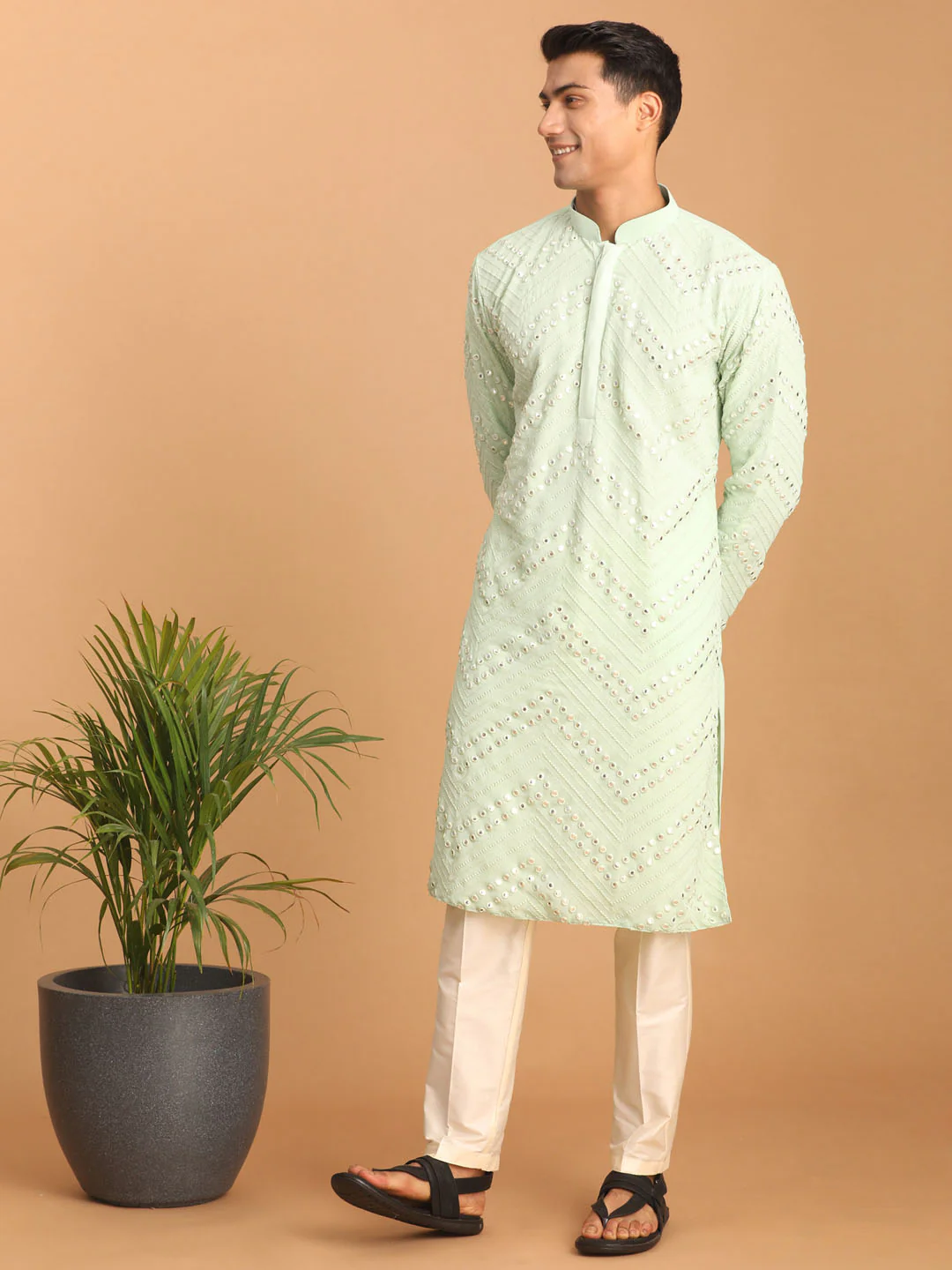 Men's Mint Green Mirror Kurta Pant Set - Image 6