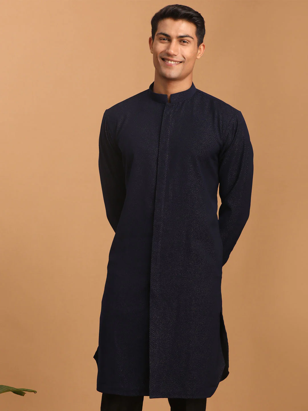 Men's Navy Blue Glitter Printed Fancy Kurta