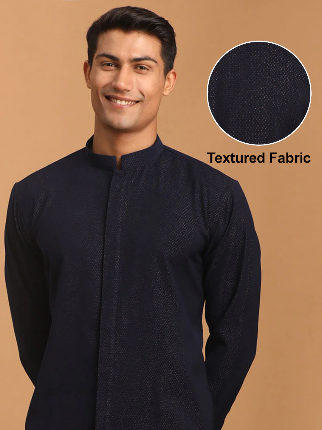 Men's Navy Blue Glitter Printed Fancy Kurta - Image 2