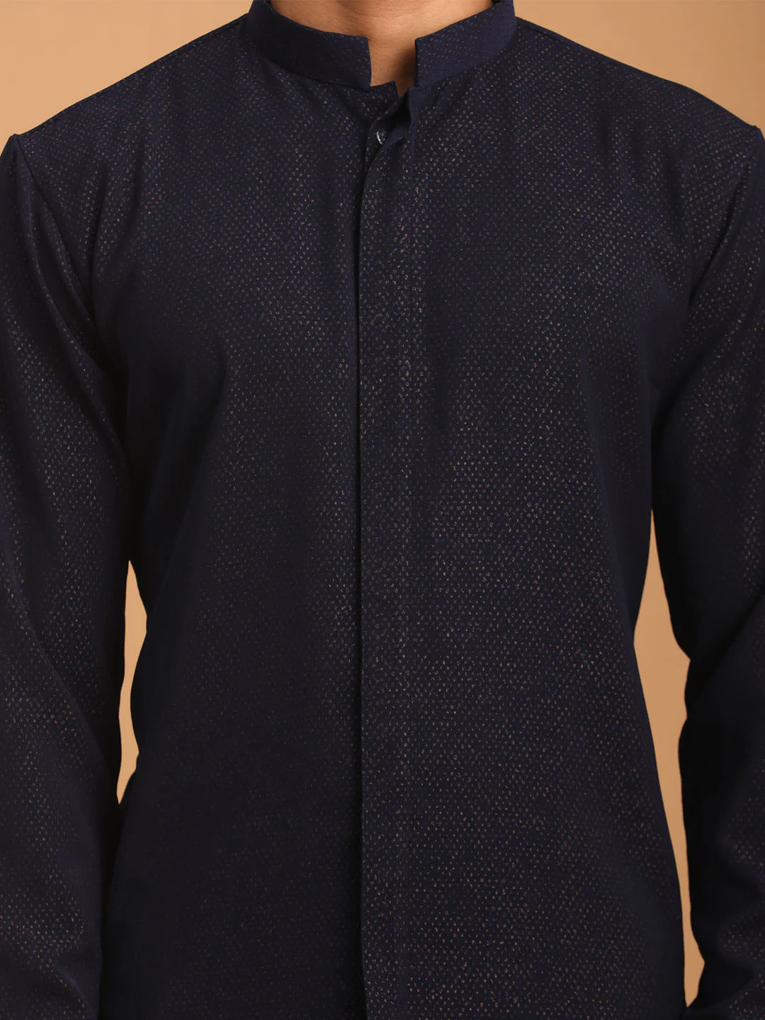 Men's Navy Blue Glitter Printed Fancy Kurta - Image 5