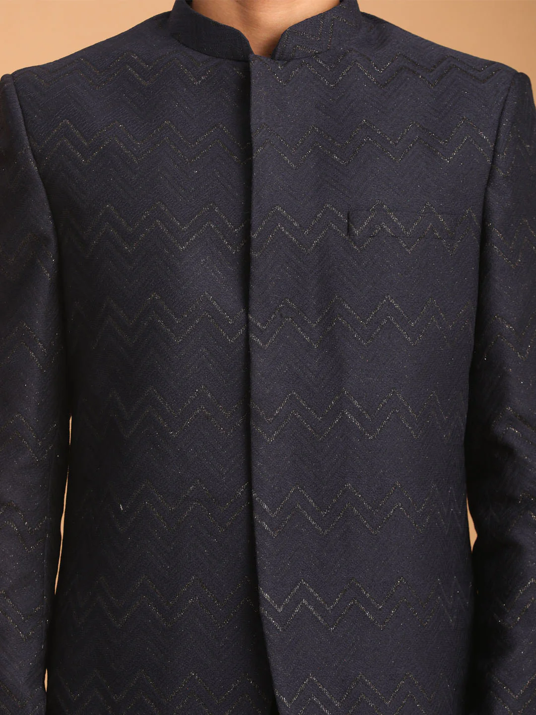 Men's Navy Blue Silk Blend Glitter Zig Zag Jodhpuri - Image 4