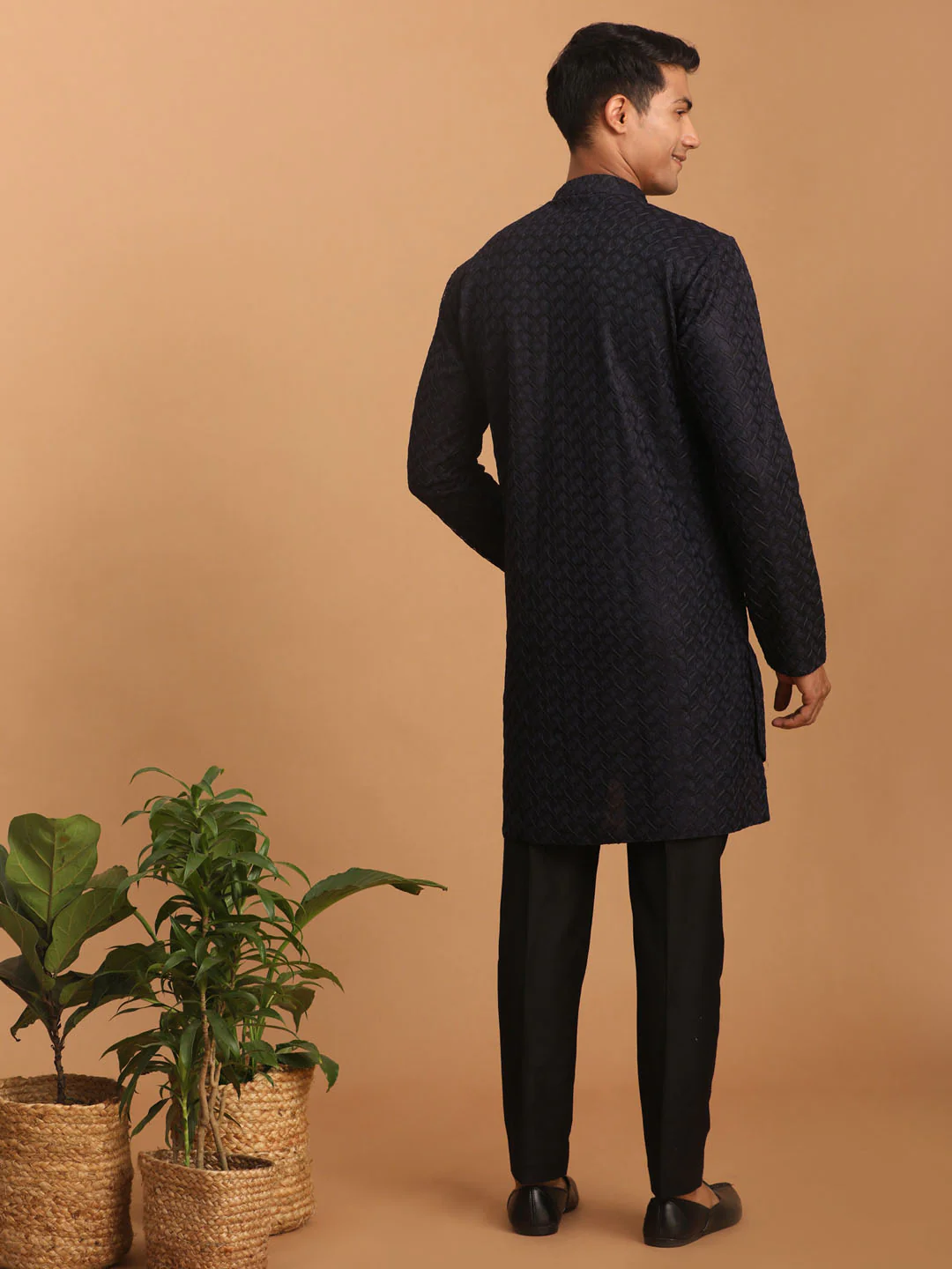 Men's Navy Blue Kurta Pant Set - Image 3