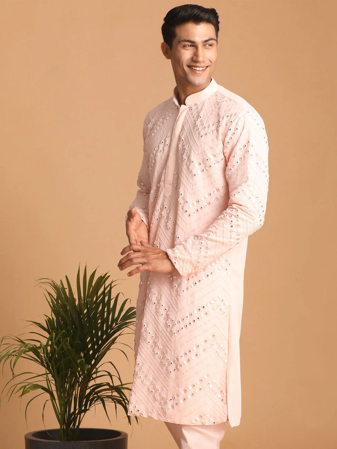Men's Pink Mirror Kurta - Image 2