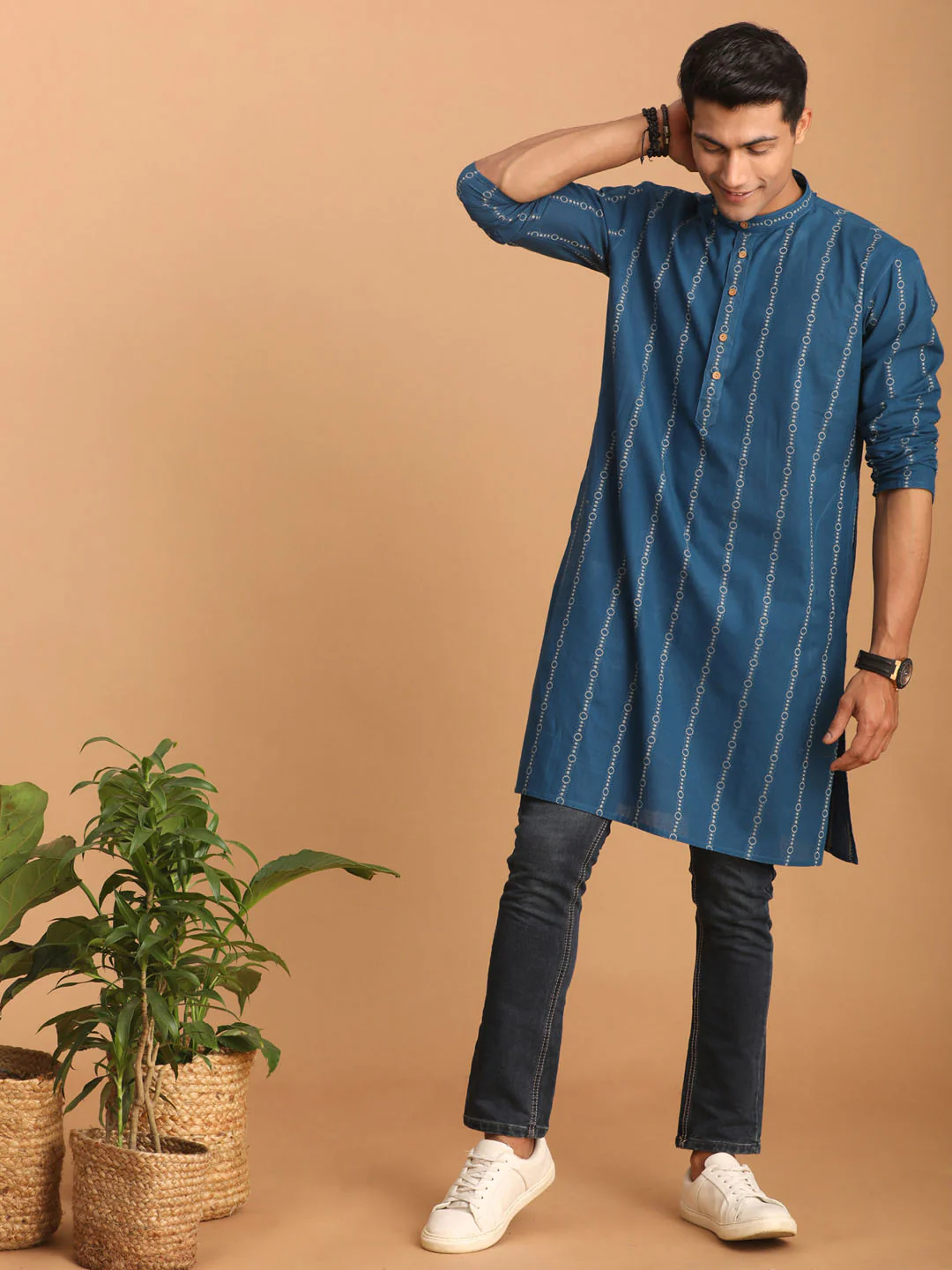 Men's Blue Denim Jacquard Kurta - Image 6