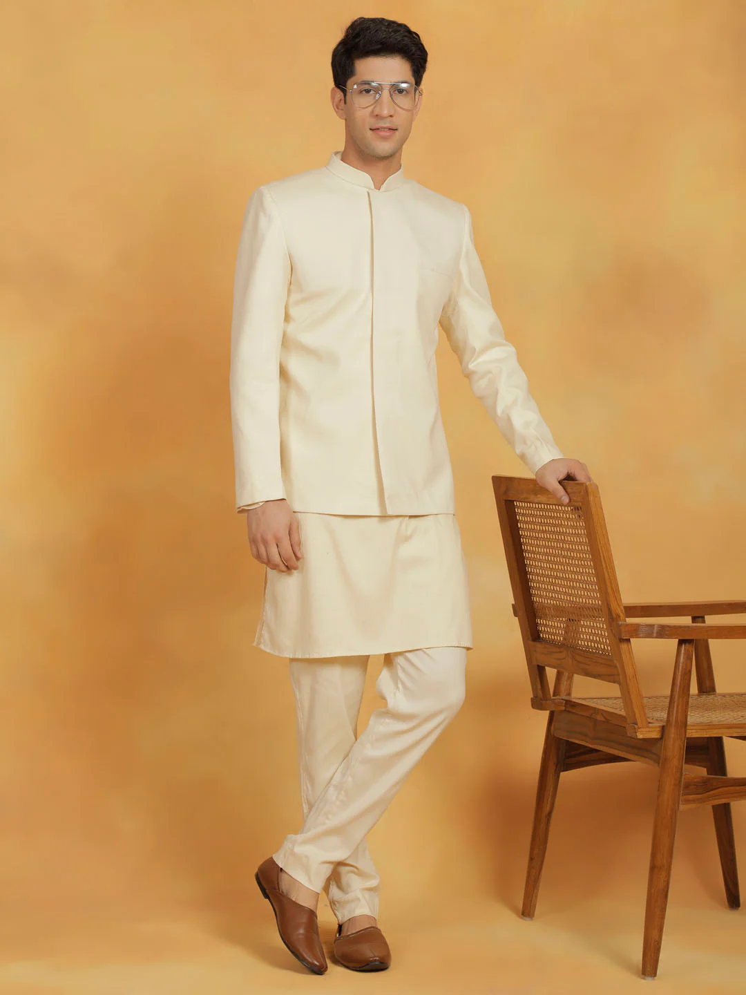 Men's Cream Cotton Linen Jodhpuri - Image 5