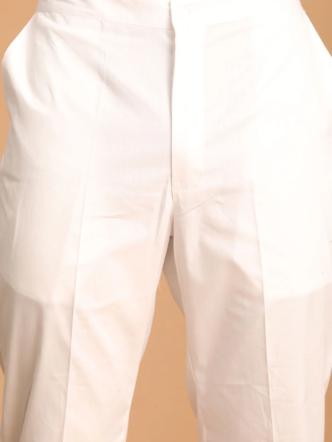 Men's Grey Geometric Booti Jacquard Kurta With White Pant Set - Image 5