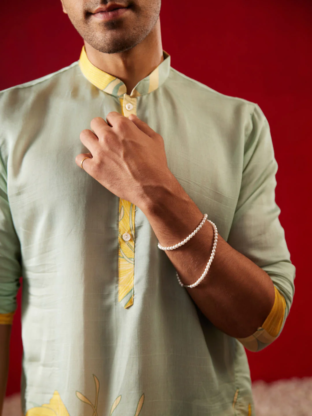 Men's Multicolor Base Yellow Cotton Printed Kurta Pant Set - Image 4