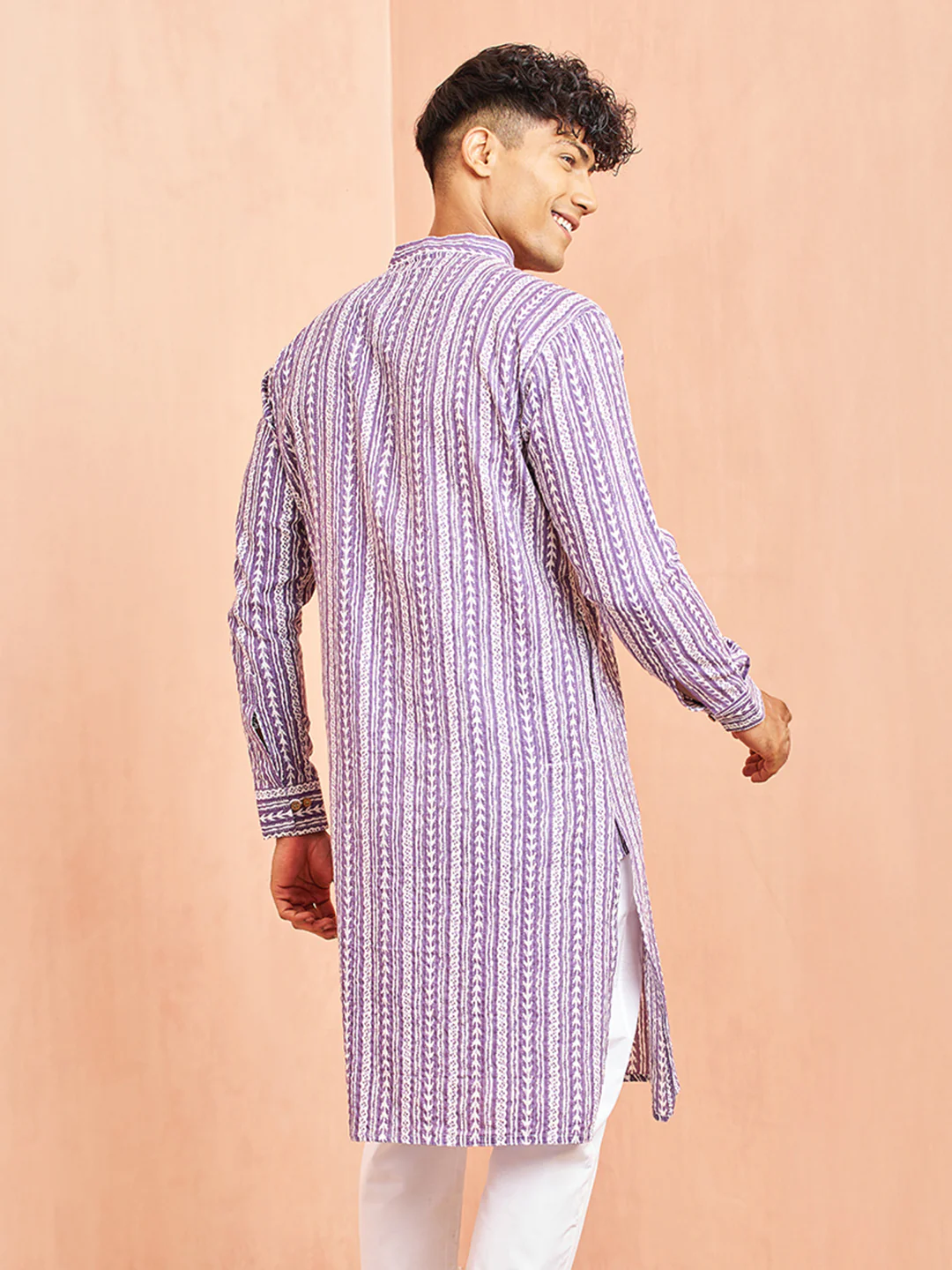 Men's Purple And White Batik Printed Kurta - Image 6