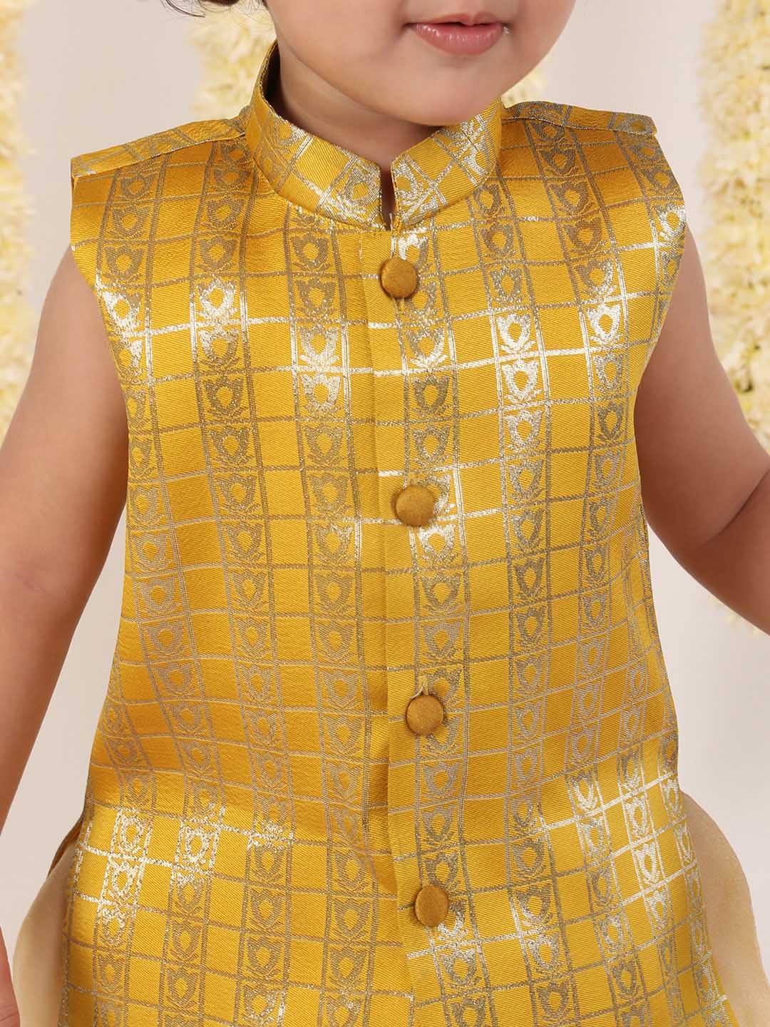 Boy's' Yellow Brocade Kurta Dhoti Set - Image 4