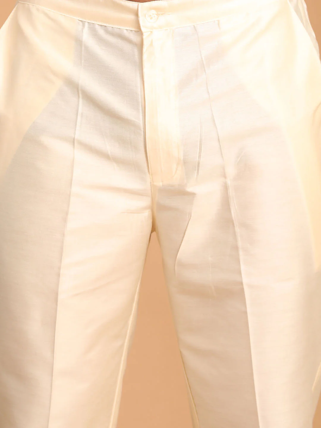 Beige Printed Nehru Jacket And Kurta With Cream Solid Viscose Pant Set - Image 5