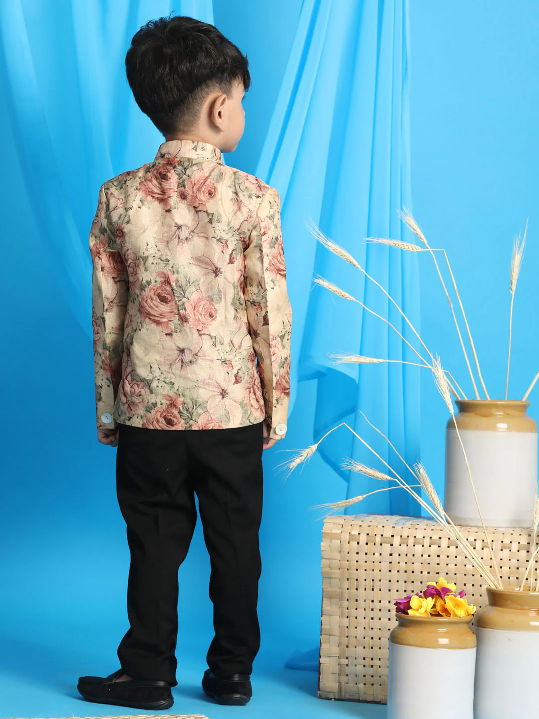 Boy's Beige Printed Jodhpuri - Image 3