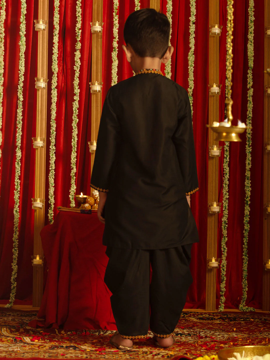 Boy's' Black Navratri Special Embroidered Dhoti Kurta Set - Image 4