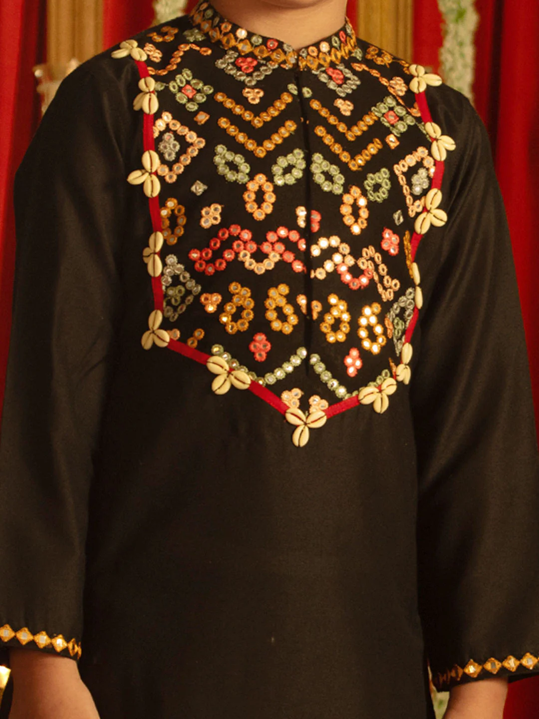 Boy's' Black Navratri Special Embroidered Dhoti Kurta Set - Image 5