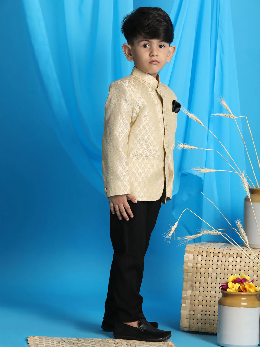 Boy's Cream Woven Silk Blend Jodhpuri - Image 2