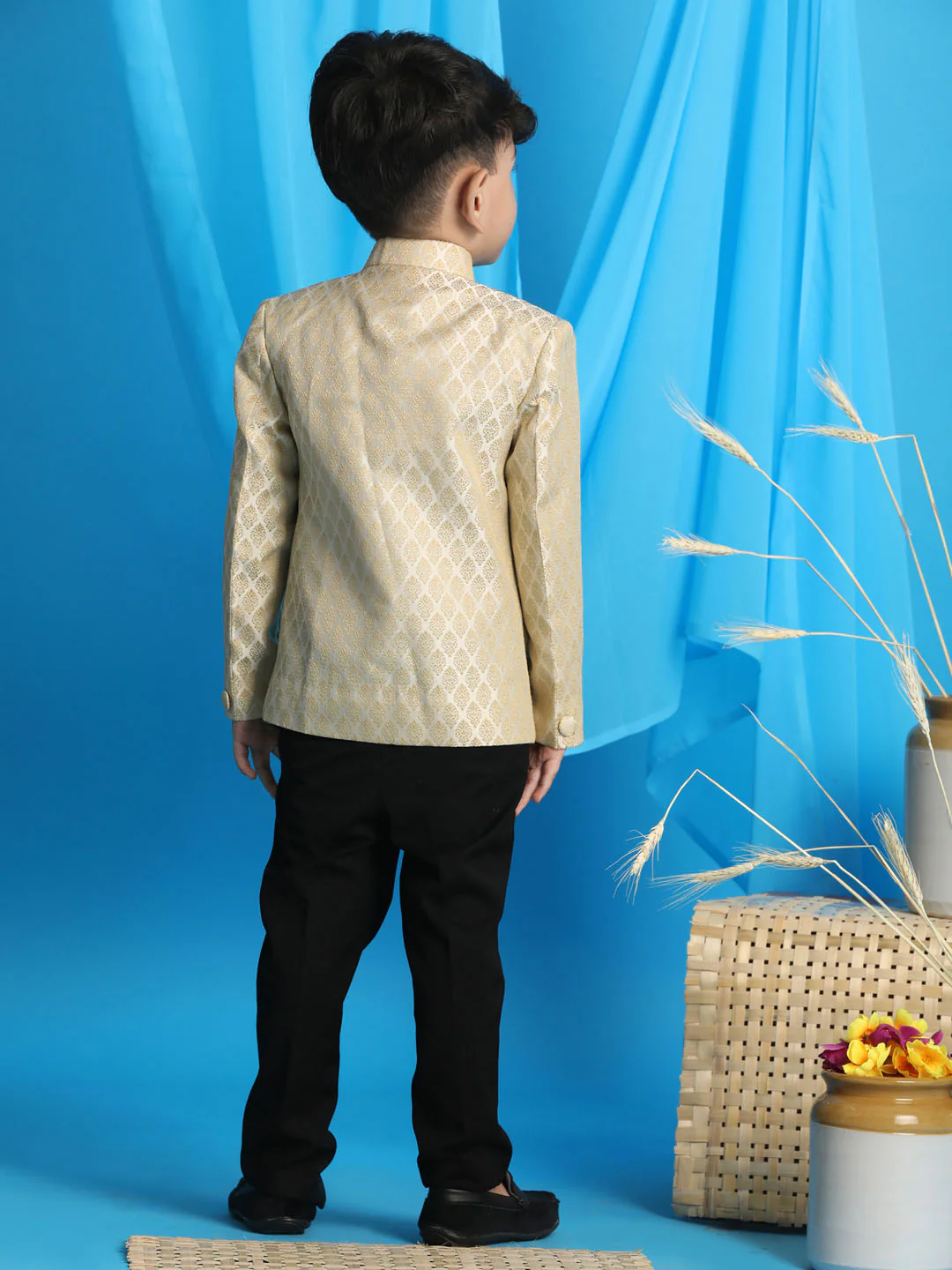 Boy's Cream Woven Silk Blend Jodhpuri - Image 3