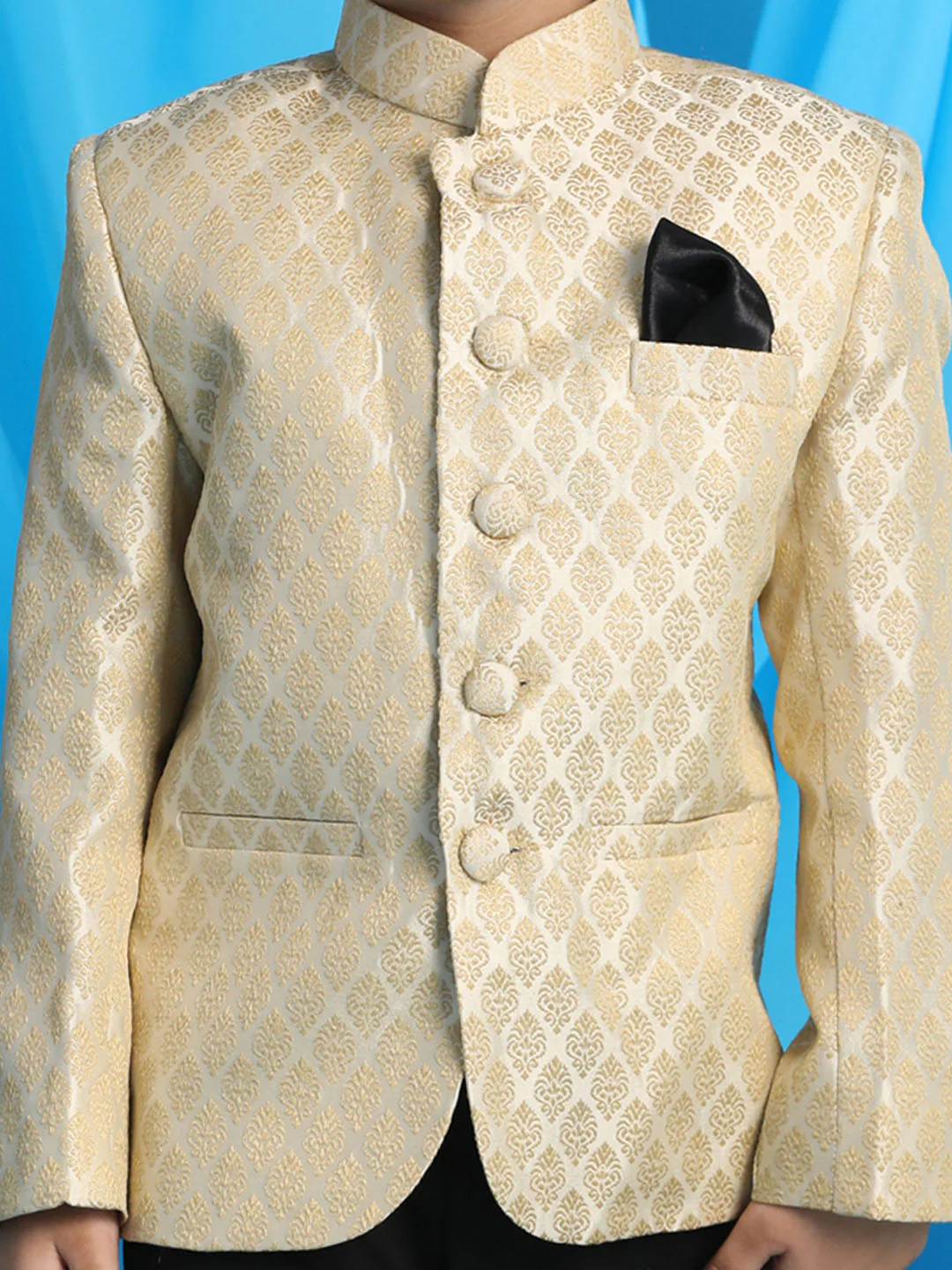 Boy's Cream Woven Silk Blend Jodhpuri - Image 4