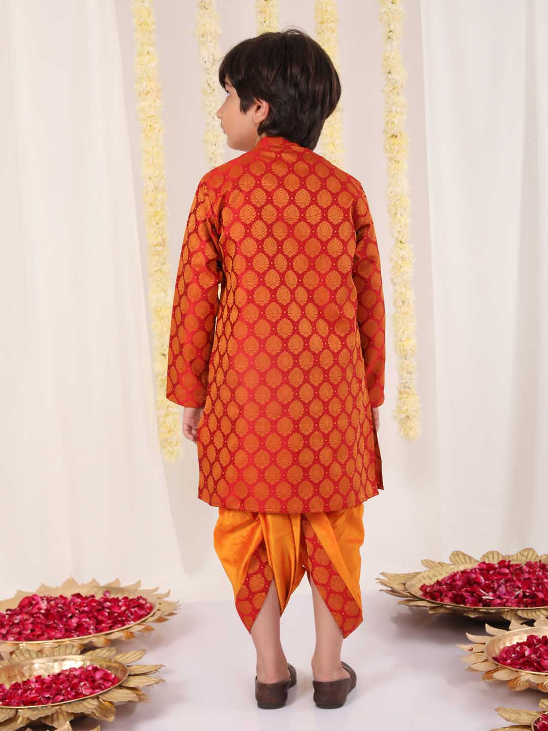 Boy's' Red And Orange Kurta And Dhoti Set - Image 3