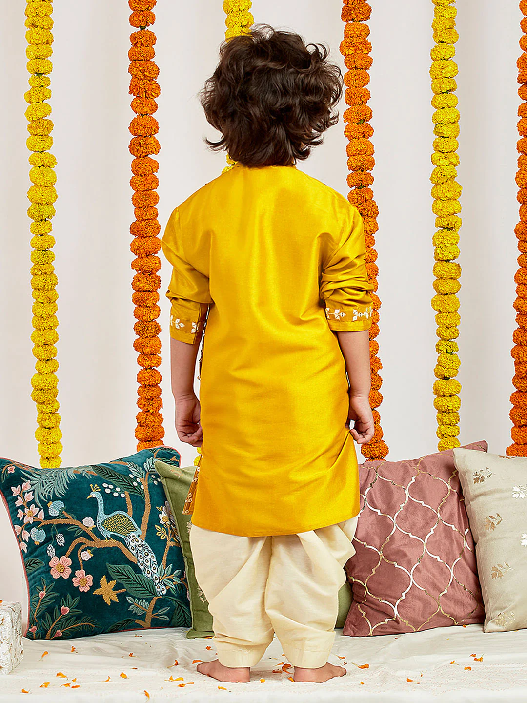 Boy's' Mustard Kurta And Patiala Set - Image 5