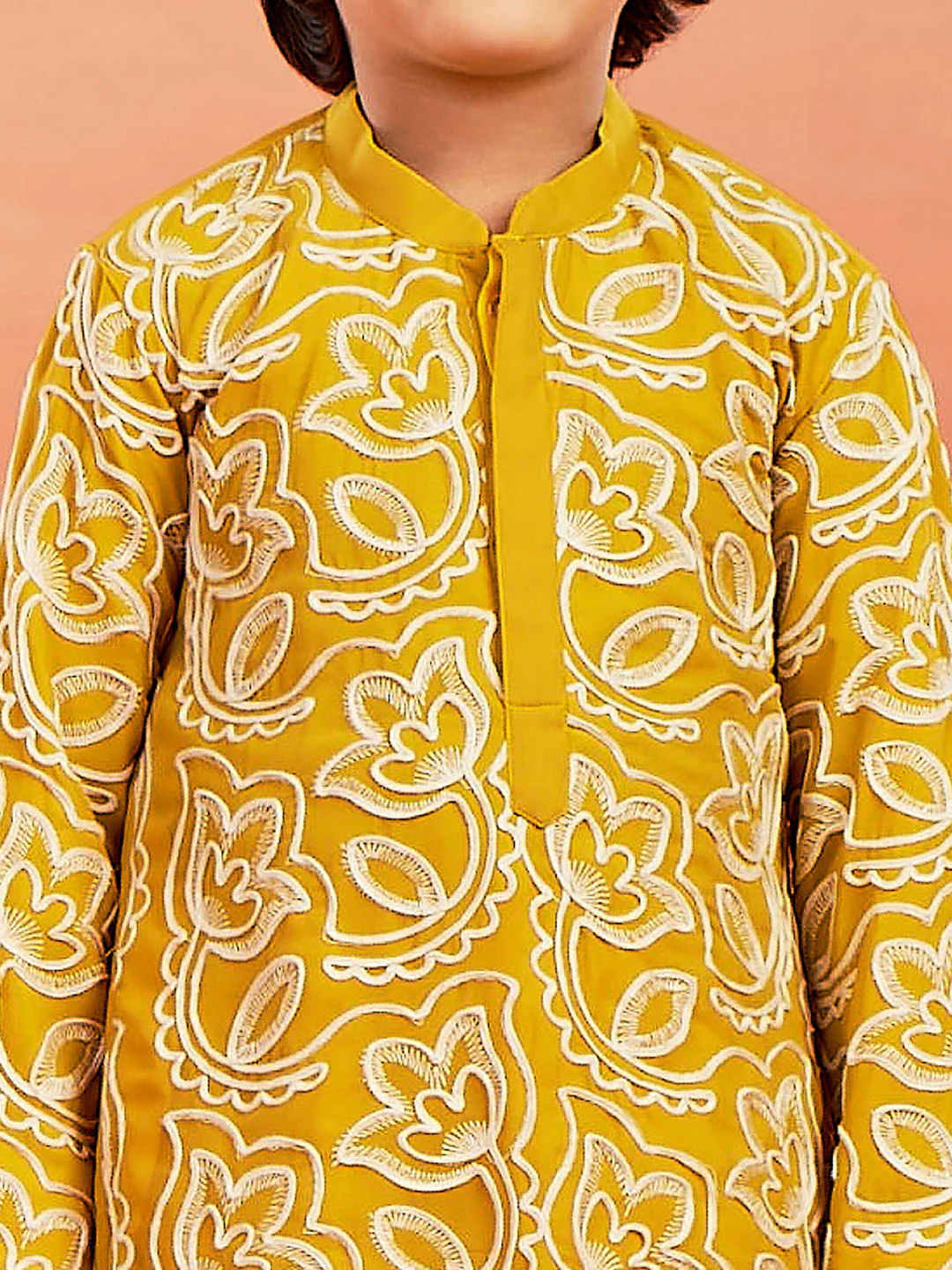 Boy's' Mustard Kurta And Pyjama Set - Image 2