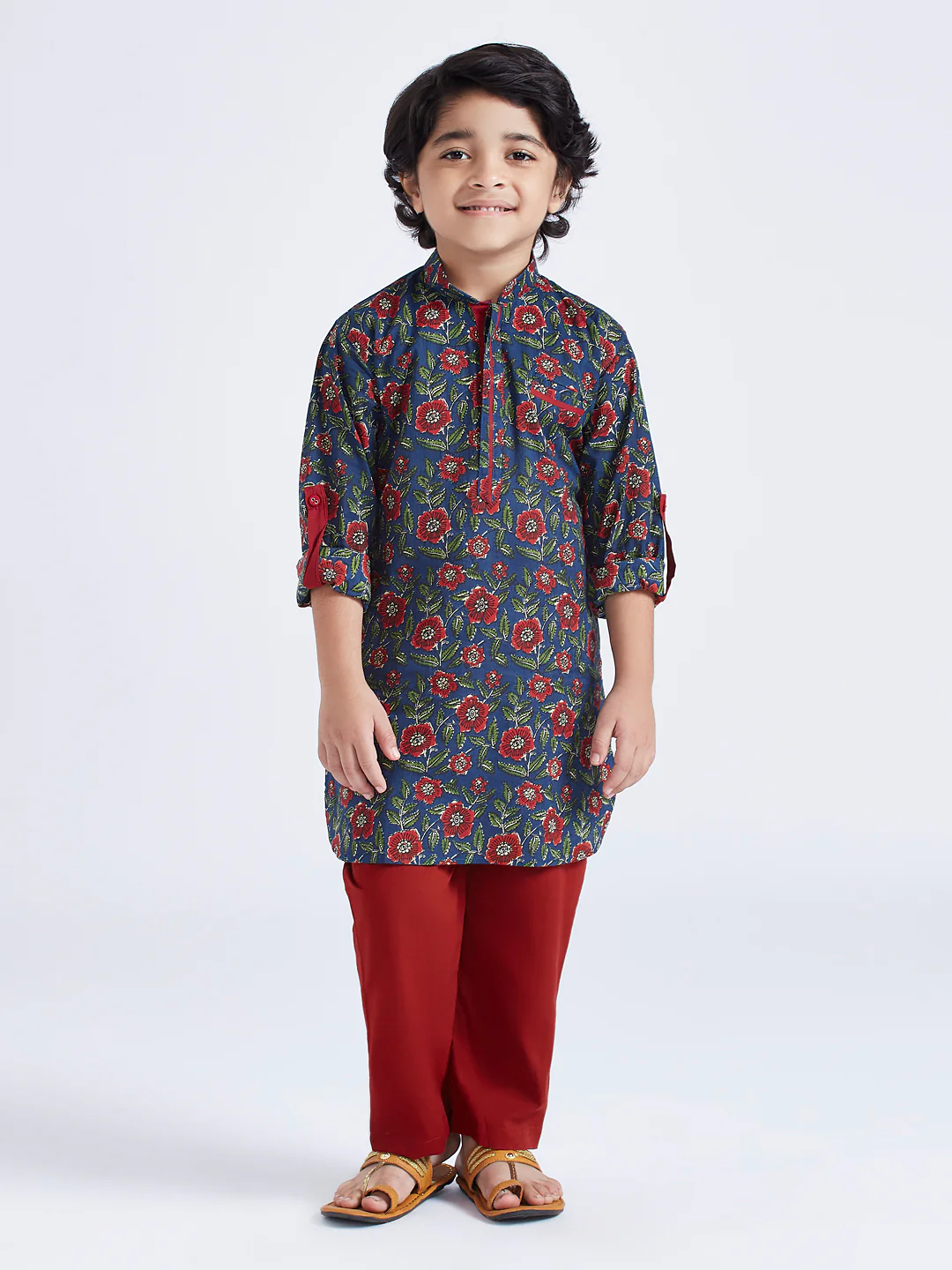 Boy's' Navy Blue Kurta Pyjama Set - Image 2