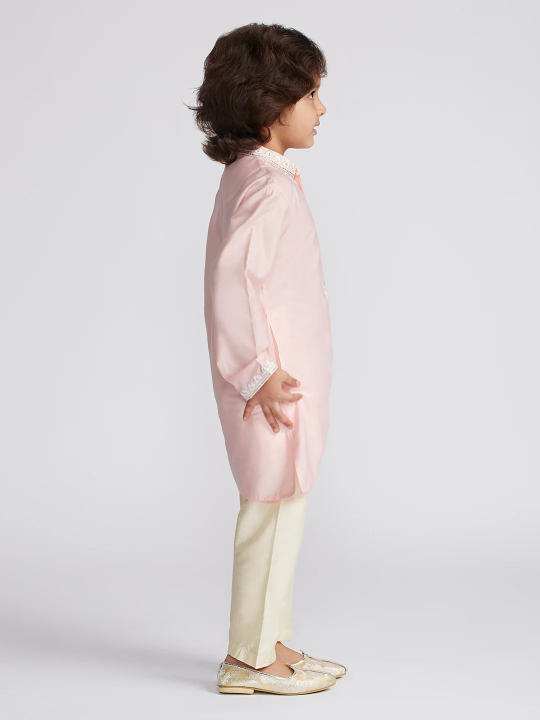 Boy's' Pink And Cream Kurta And Pyjama Set - Image 3