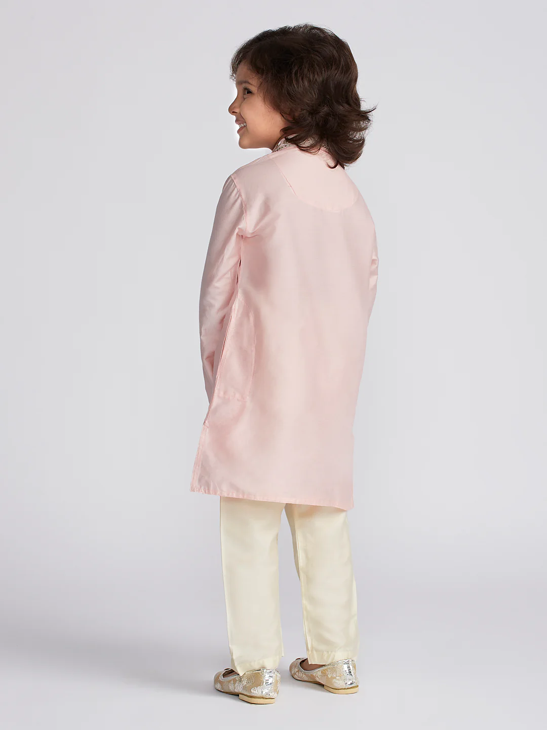Boy's' Pink And Cream Kurta And Pyjama Set - Image 4