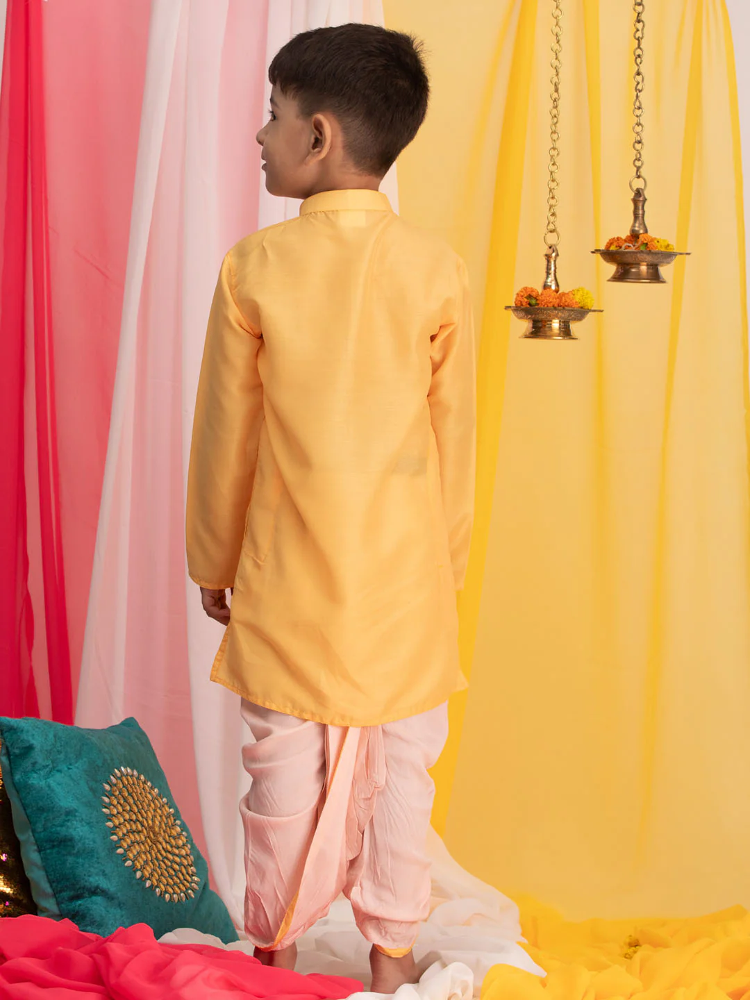 Boy's' Yellow Krishna Kurta And Dhoti Set - Image 3