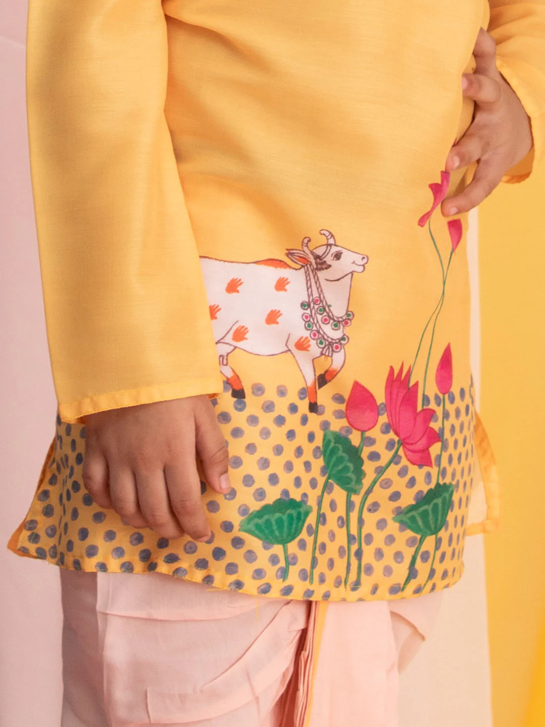 Boy's' Yellow Krishna Kurta And Dhoti Set - Image 4