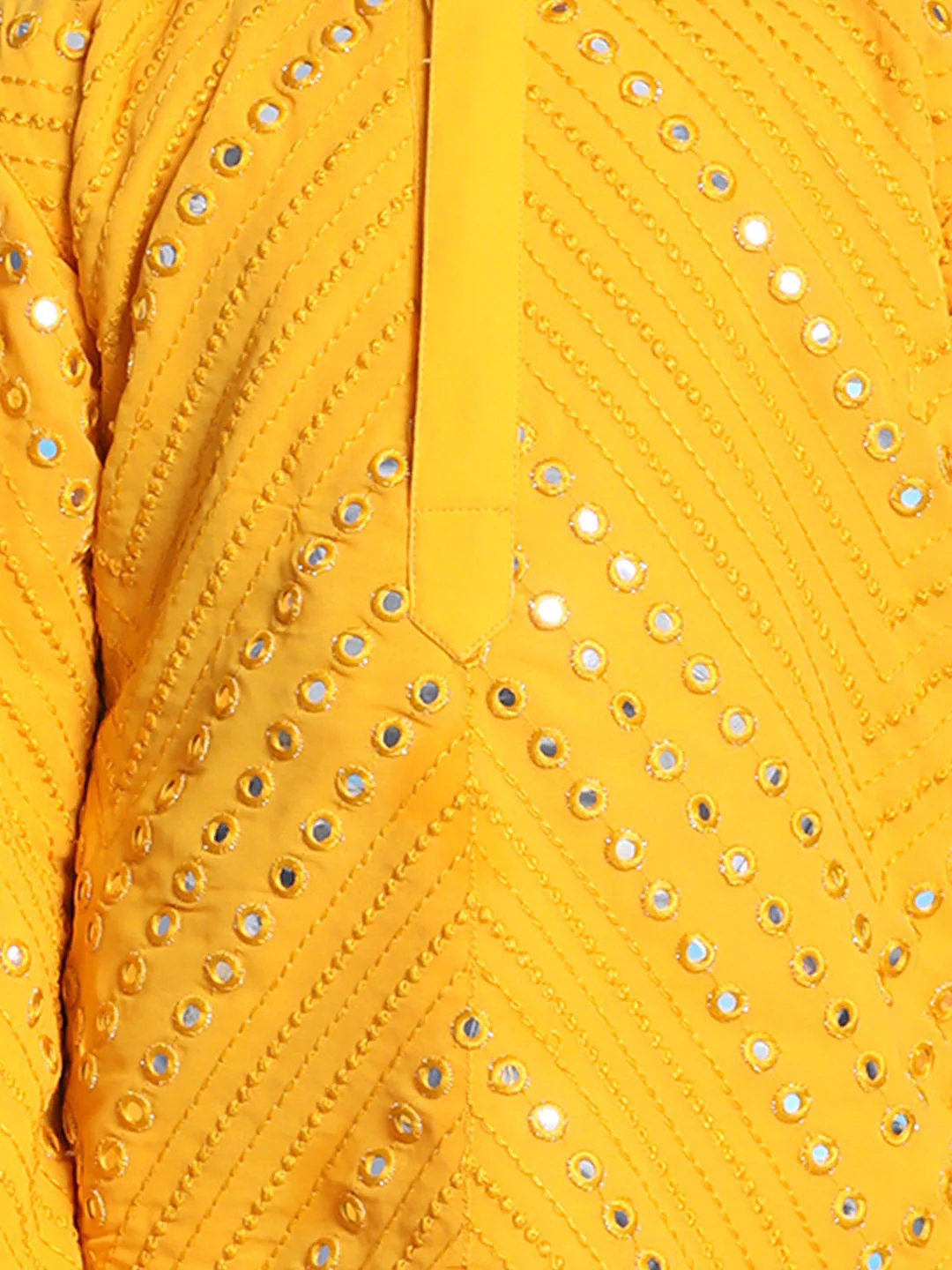 Boy's' Yellow Mirror Kurta Pyjama Set - Image 4