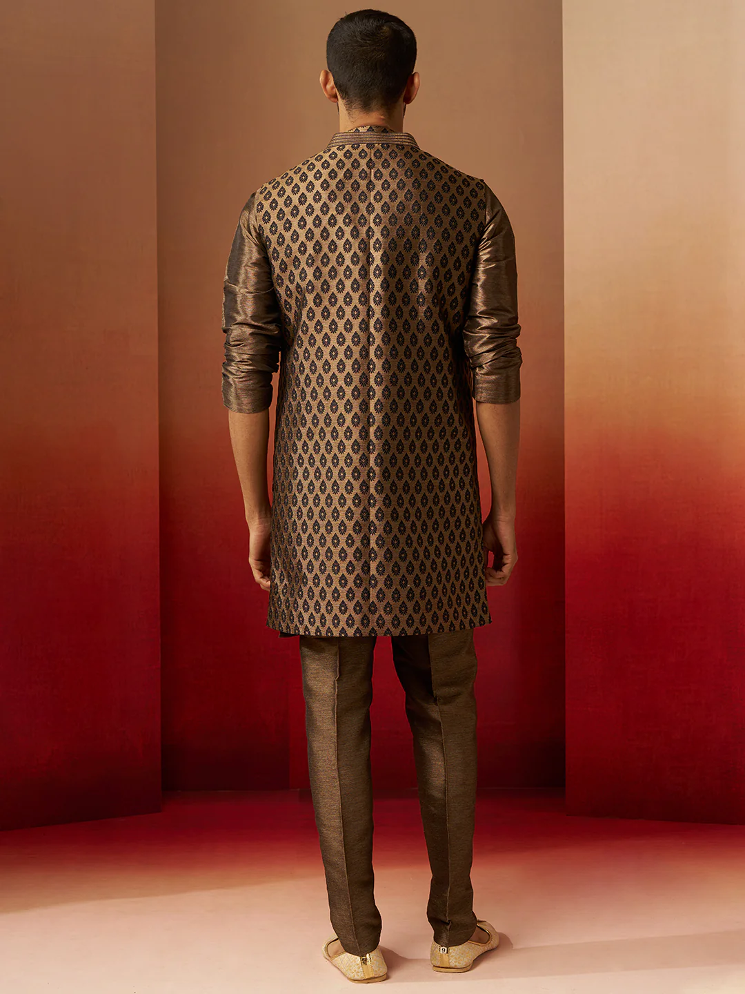Men Bronze Black Silk 3-Piece Jacquard Set - Image 4