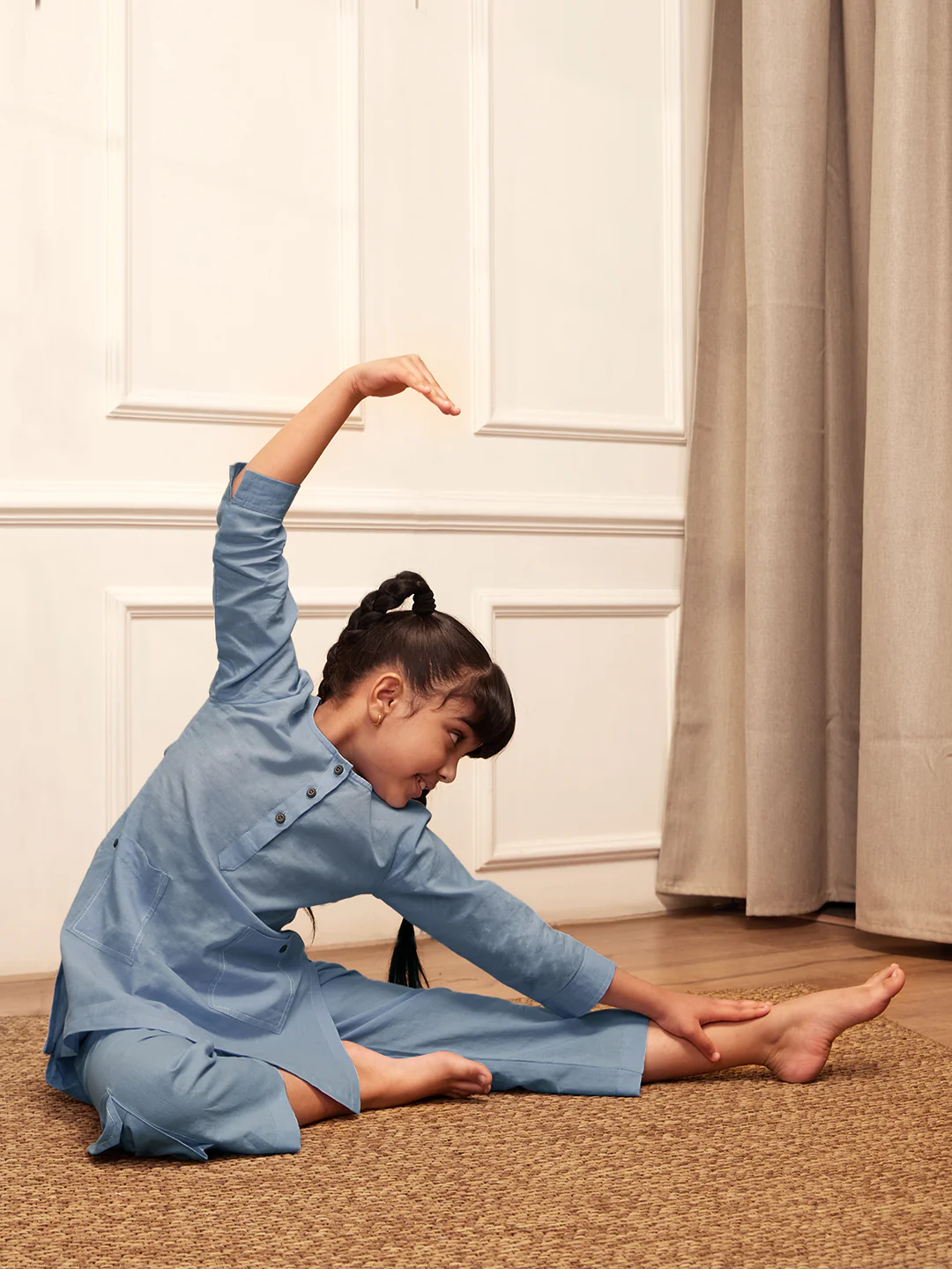 Girl's Aqua Cotton Kurta Pyjama Set