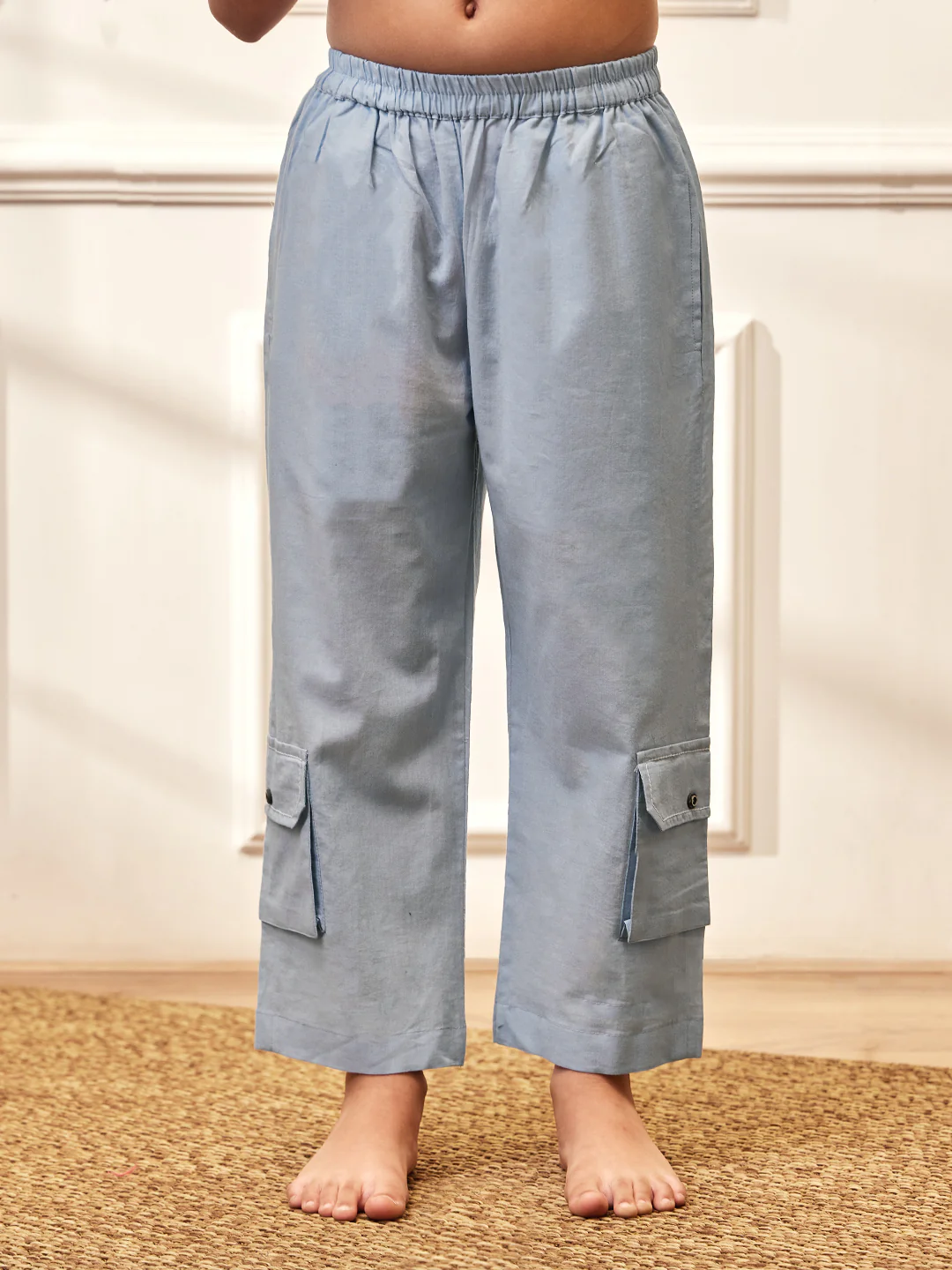 Girl's Aqua Cotton Kurta Pyjama Set - Image 6