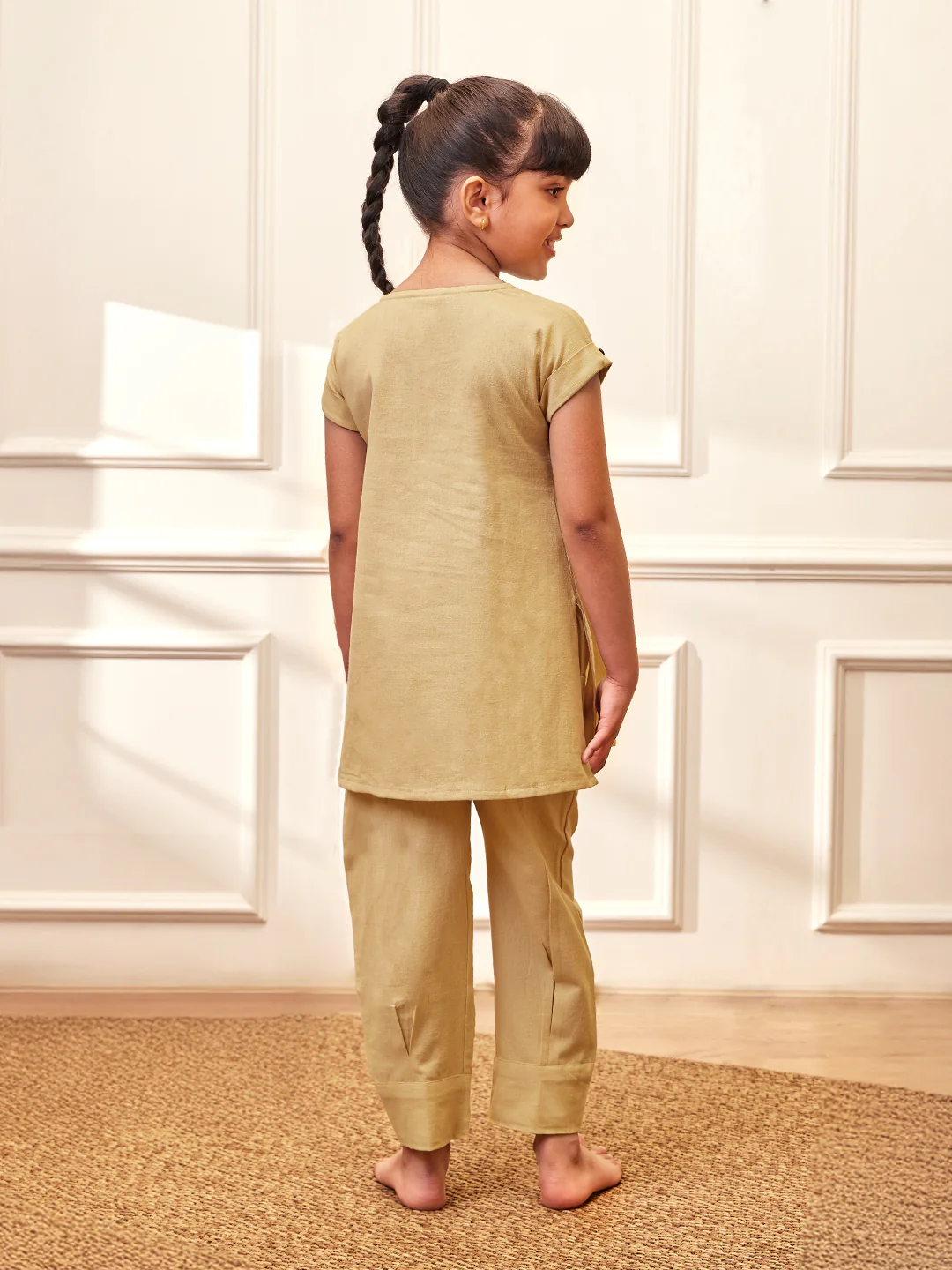 Girl's Chiku Cotton Yoga Kurta Set - Image 5