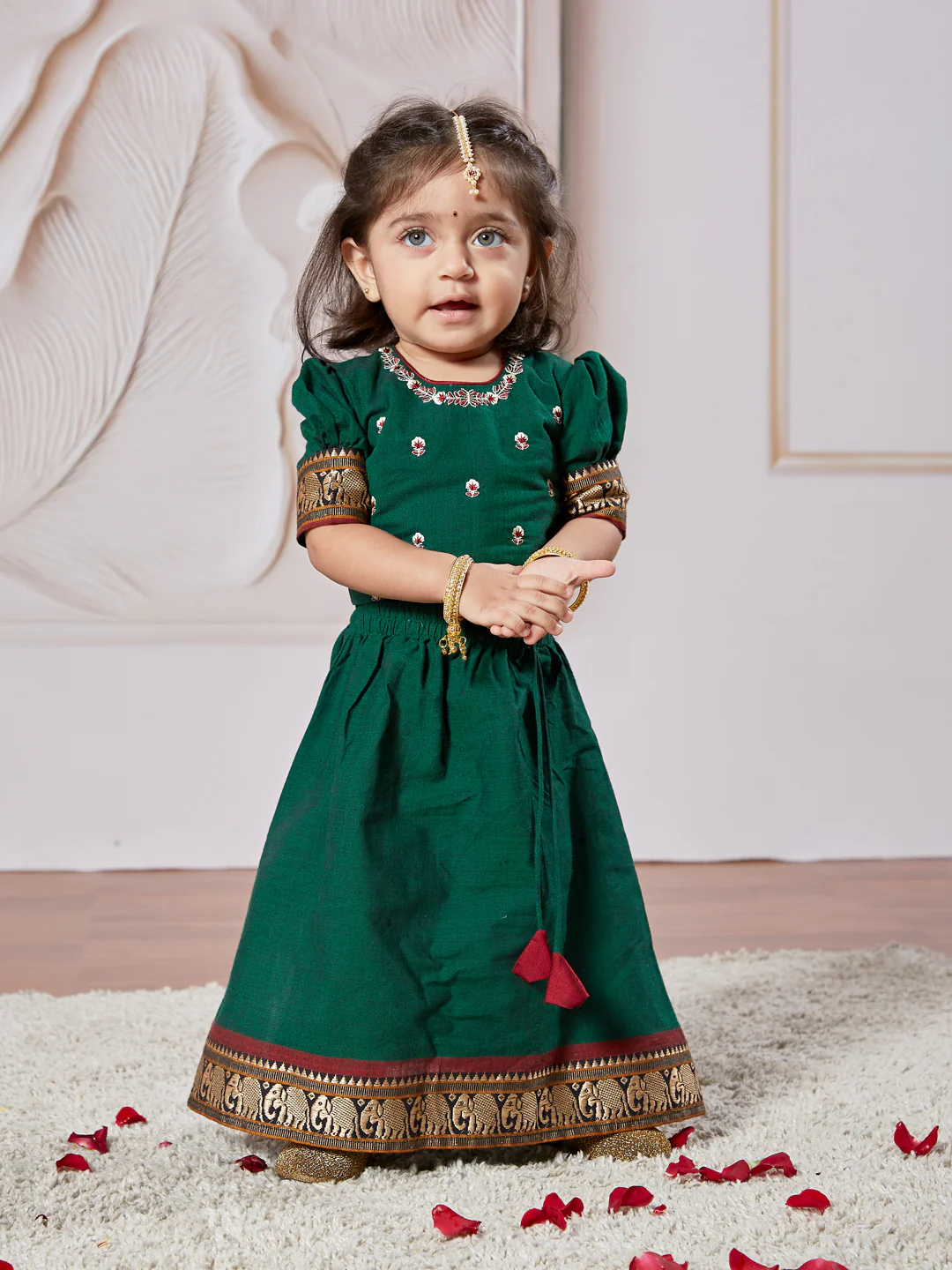 Girl's' Green Lehenga Choli - Image 7
