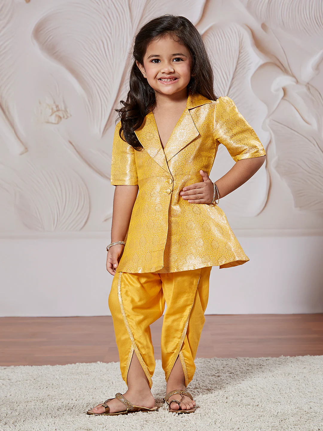 Girl's' Mustard Kurta And Dhoti Pant Set - Image 2