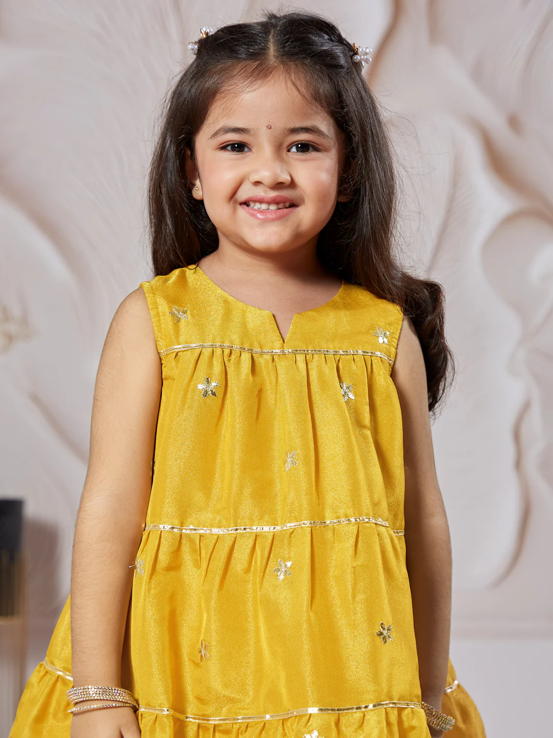 Girl's' Mustard Kurta Palazzo Set With Potli - Image 5