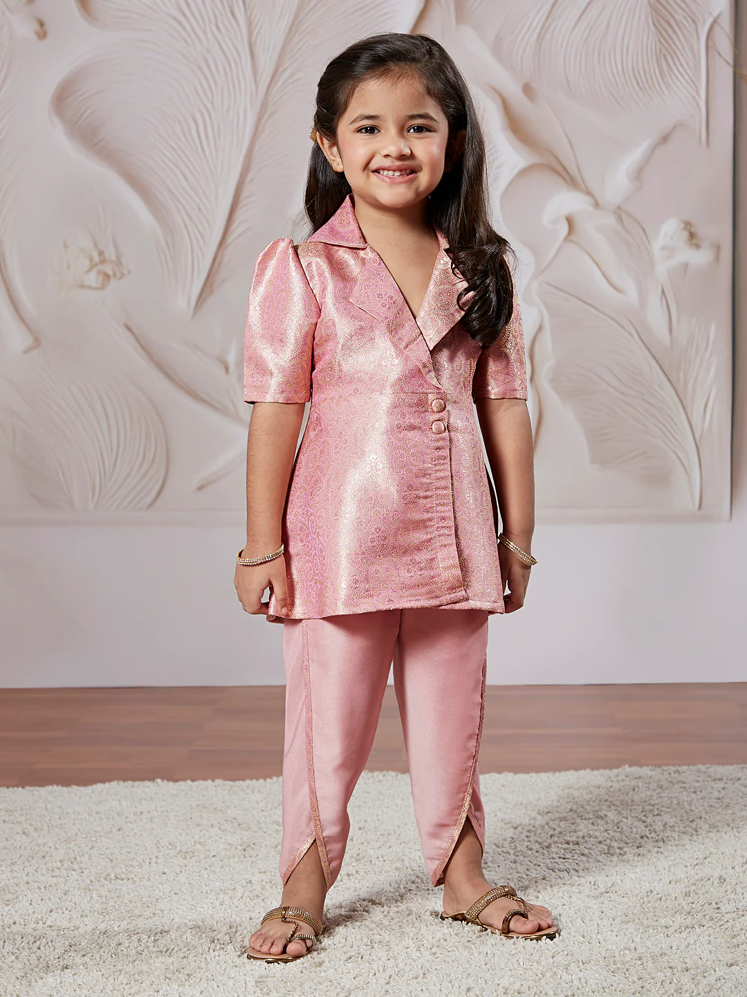 Girl's' Pink Kurta And Dhoti Pant Set - Image 2