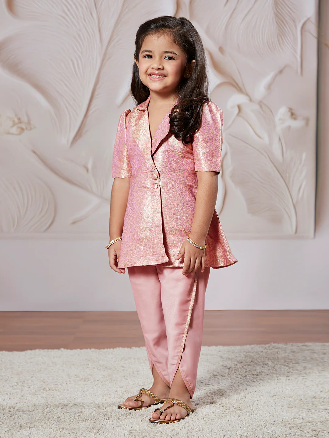 Girl's' Pink Kurta And Dhoti Pant Set - Image 3
