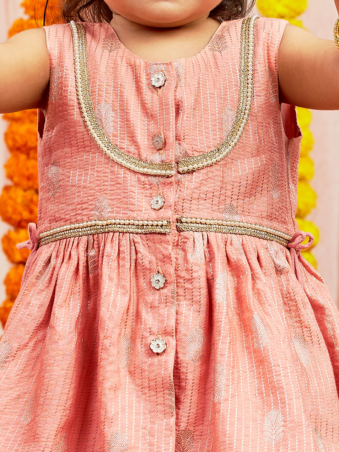 Girl's' Pink Kurta Pant Set - Image 4