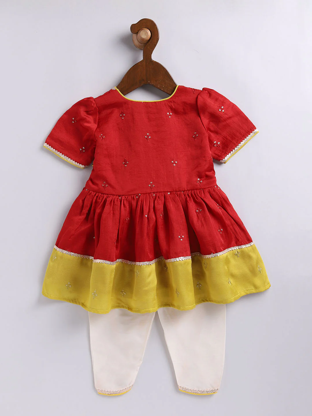 Girl's' Red And Cream Dhoti Kurta Set - Image 3