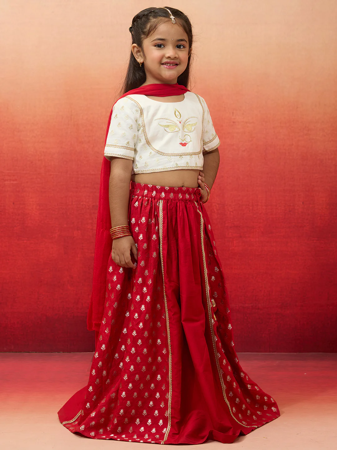 Vastramay Girls White Viscose Lehenga Set - Image 4