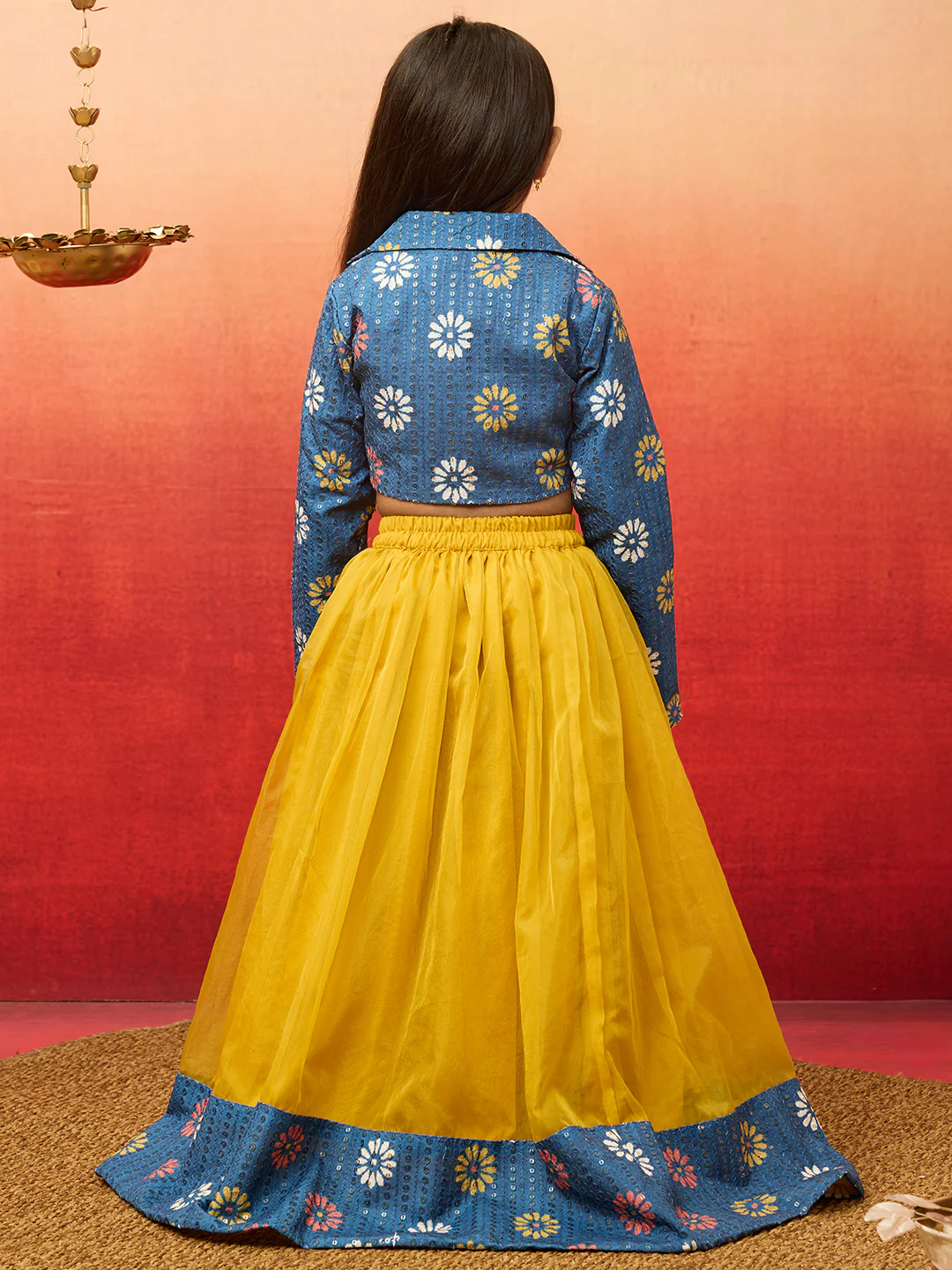 Vastramay Girls Yellow Lehenga Set with Jacket - Image 5