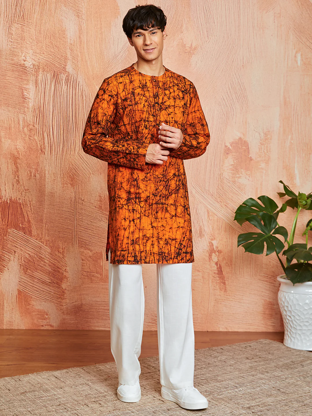 Men's Orange Cotton Kurta And Pyjama Set - Image 5