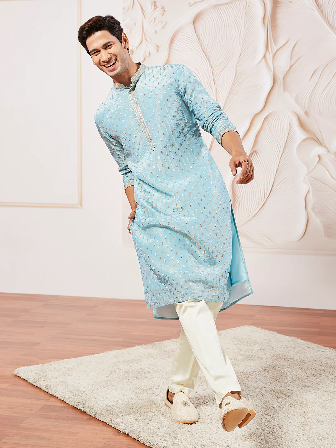 Men's Aqua Tissue Silk Kurta - Image 5