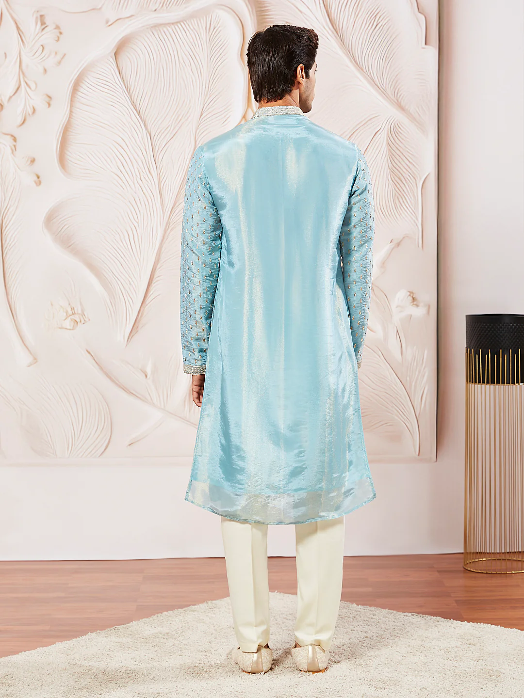Men's Aqua Tissue Silk Kurta Pyjama Set - Image 5