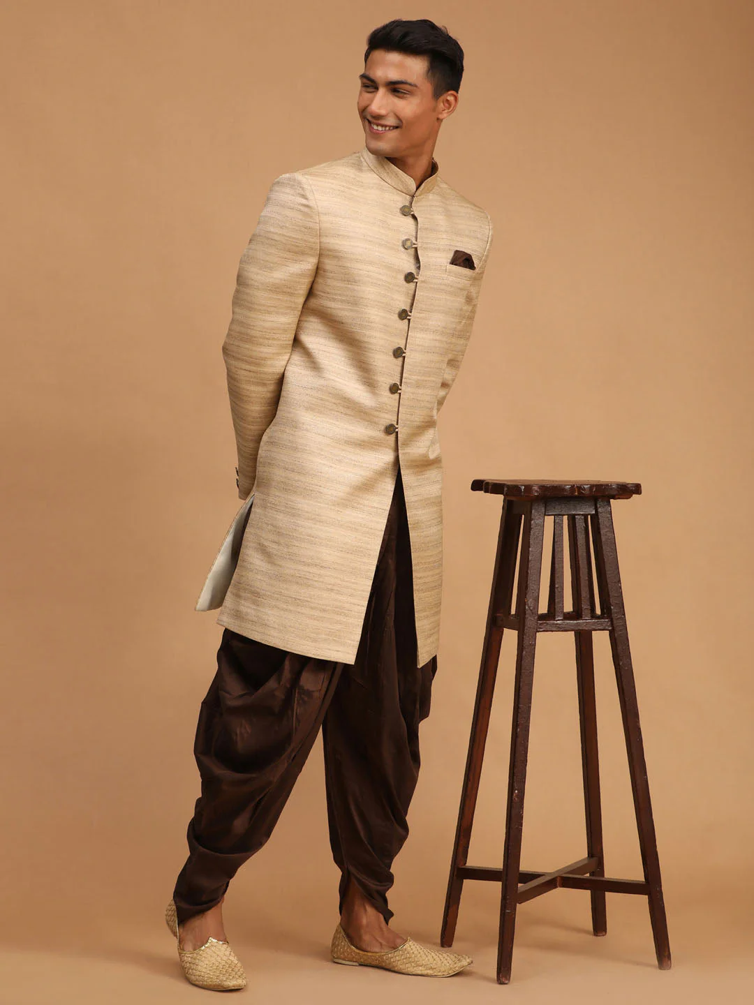 Men's Beige Sherwani Set - Image 2