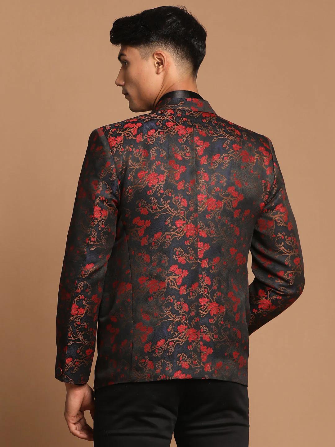 Men's Black And Red Woven Blazer - Image 3