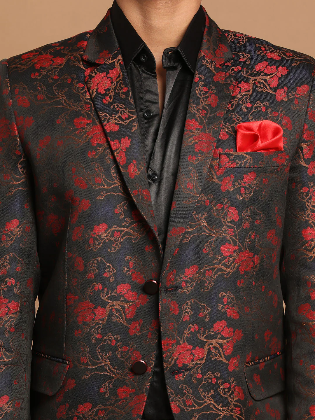 Men's Black And Red Woven Blazer - Image 4