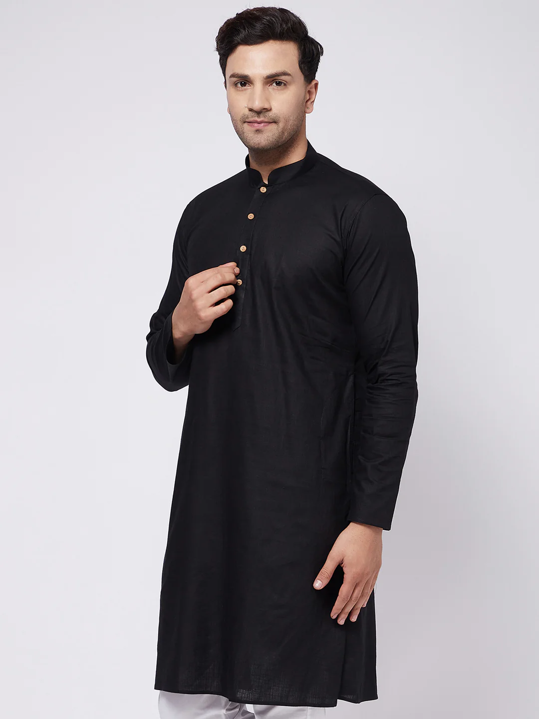Men's Black Cotton Kurta - Image 2