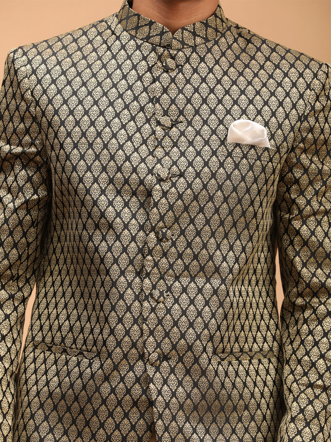 Men's Black Woven Jodhpuri - Image 4